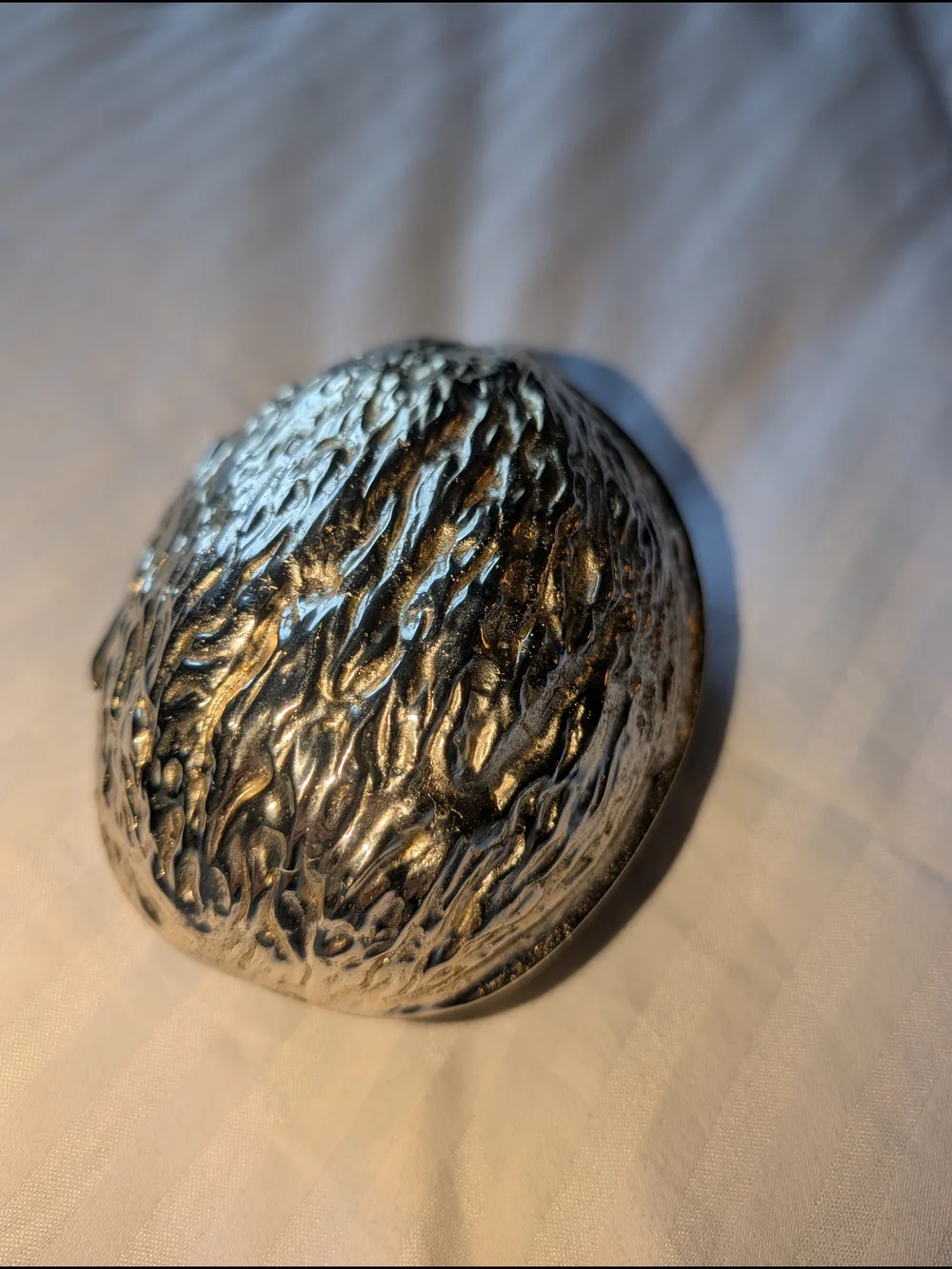 Mid-Century Italian Cast Aluminum Walnut Trinket Box for Saks Fifth Avenue